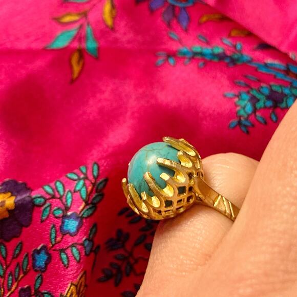 Handmade Istanbul Turquoise Orb Ring • Gold Cage Claw Setting • Artisan Gift NEW - Picture 6 of 8